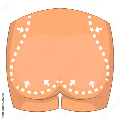 Buttocks surgery correction icon, cartoon style