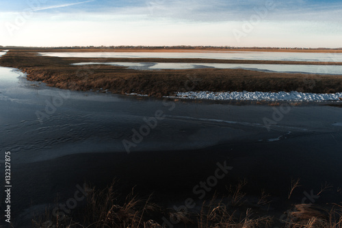 Sping background - river  lake  snow  melting  warming  environm