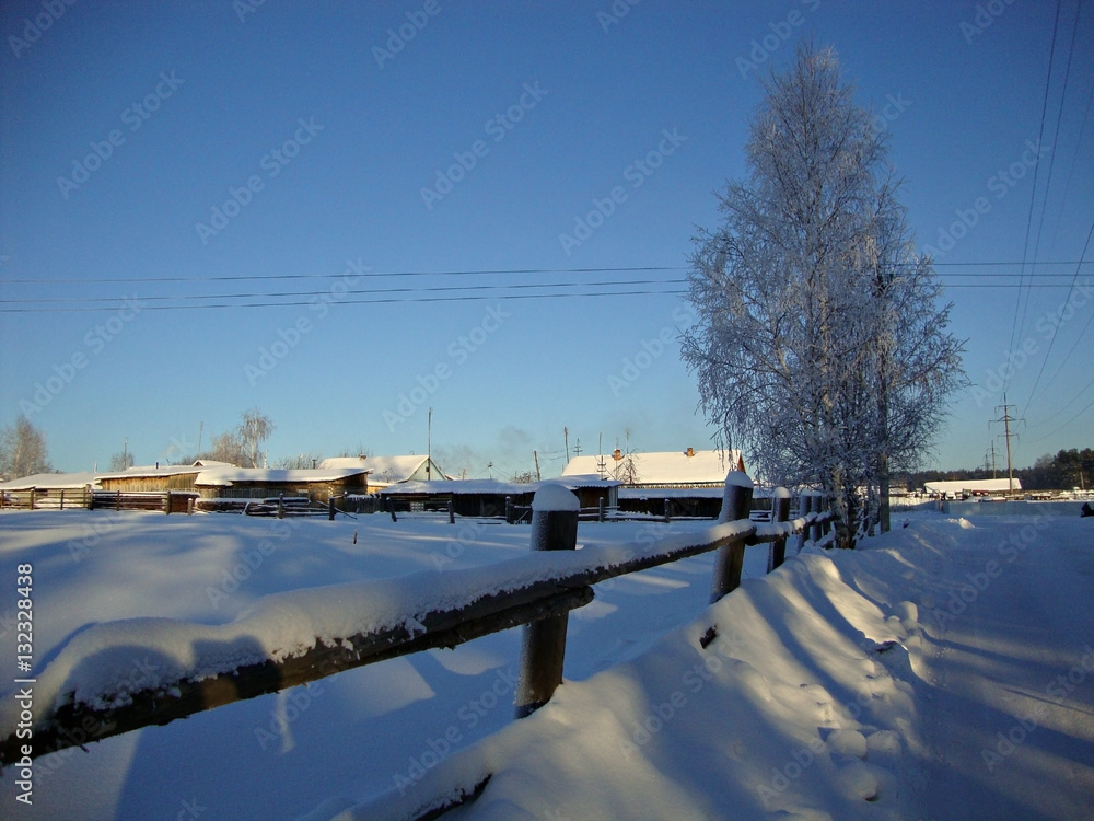 Naklejka premium Зимний деревенский пейзаж