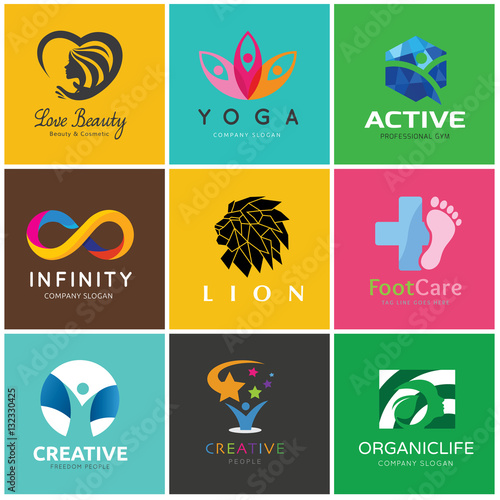 Logo template  collection, Yoga logo, Beauty logo, lion logo, foot care logo, infinity logo template, vector logo set.