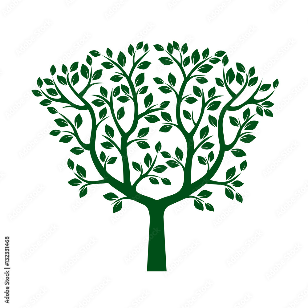 Fototapeta premium Green Tree with Leafs. Vector Illustration.