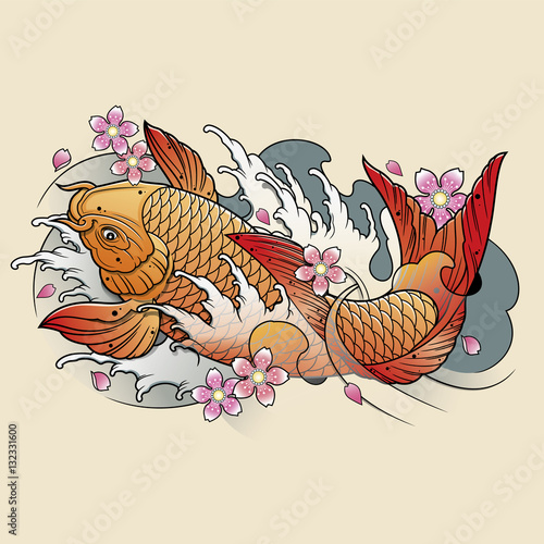 koi fish with waves