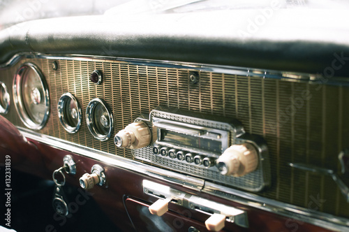 Close up on a dashboard of  vintage car