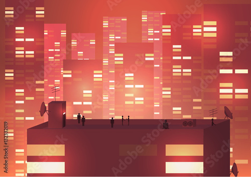 Modern Urban Cityscape scene with Building Silhouettes, Towers a