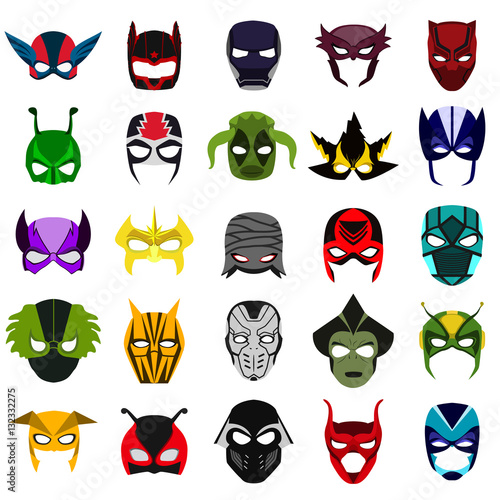 masks of superheroes flat icon set