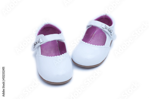 White female shoes. Kids footwear isolated on white background.