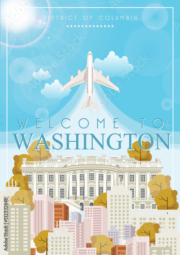 District of Columbia vector american poster. USA travel illustration. United States of America colorful greeting card. Washington DC