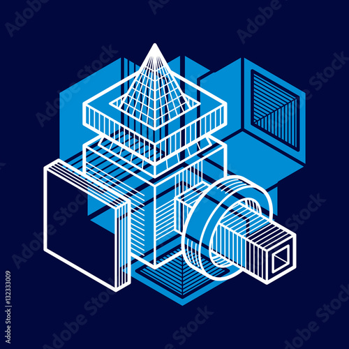 Abstract trigonometric construction, vector dimensional design t