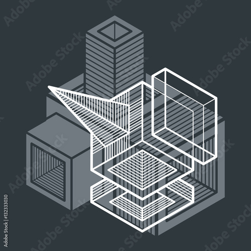 Abstract trigonometric construction, vector dimensional design t