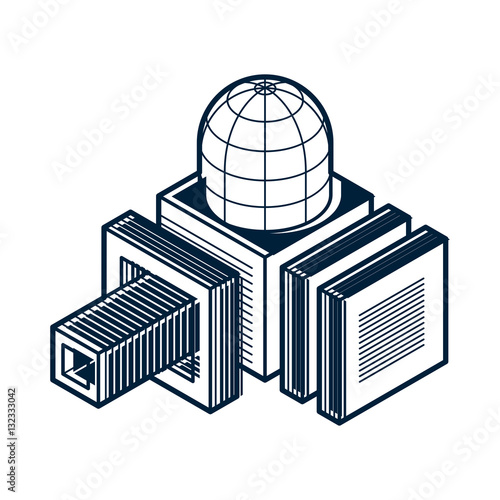 Abstract trigonometric construction, vector dimensional design t
