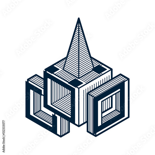 Abstract trigonometric construction, vector dimensional design t