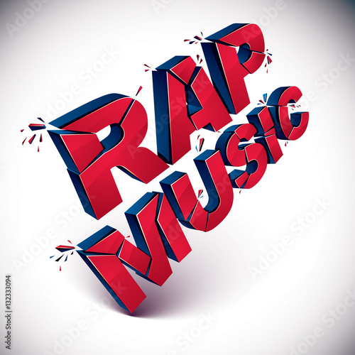 3d shattered red vector rap music word created with refractions.