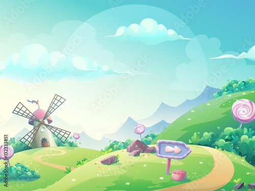 Vector illustration landscape with marmalade candy mill