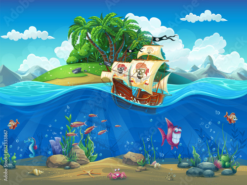 Piirate ship on background ...