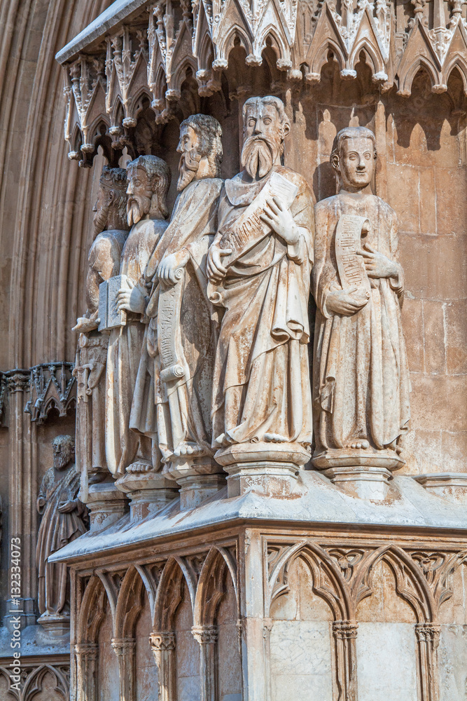 Sculpture du jugement dernier, cathédrale Sainte Thècle, Tarragone, Catalogne, Espagne