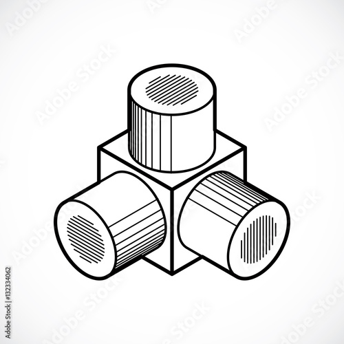 Abstract trigonometric construction, vector dimensional design t