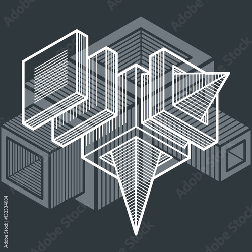 Engineering abstract shape, 3d vector polygonal figure.