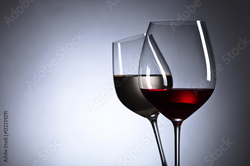 glasses with red and white wine,free space for your text