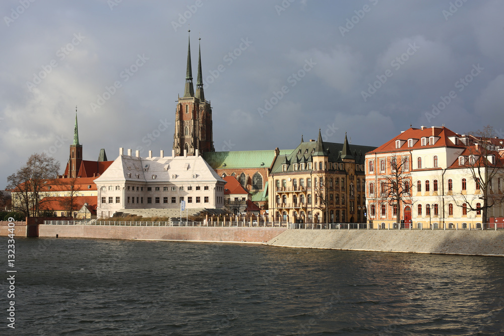Naklejka premium Historic Tumski Island in Wroclaw, Poland