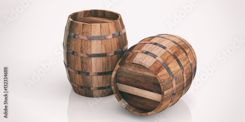 Wooden barrels on white background. 3d illustration