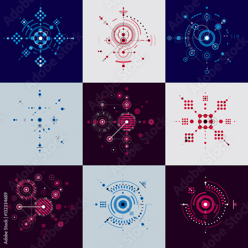 Set of vector abstract backgrounds created in Bauhaus retro styl