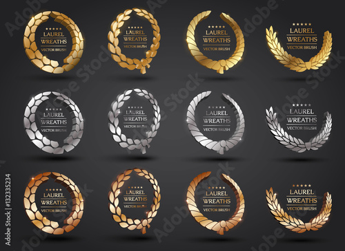 Gold, silver, bronze laurel wreath.
