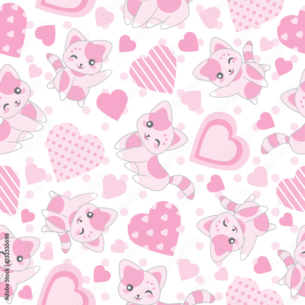 Seamless background of Valentine's day illustration with cute pink cat and  love shape on polka dot background suitable for Valentine's wallpaper,  scrap paper, and postcard Stock Vector | Adobe Stock