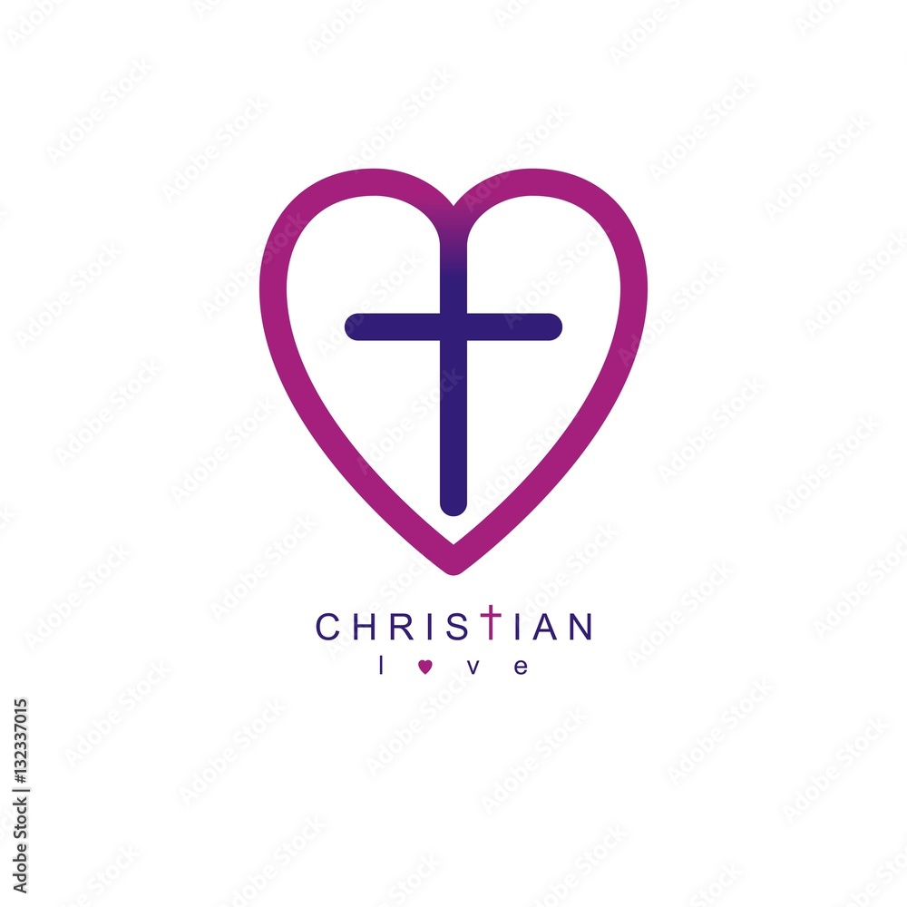 Love of God conceptual symbol combined with Christian Cross and Love of God conceptual symbol combined with Christian Cross and