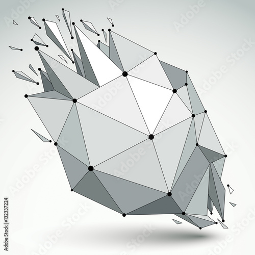 Abstract 3d faceted figure with connected black lines and dots.