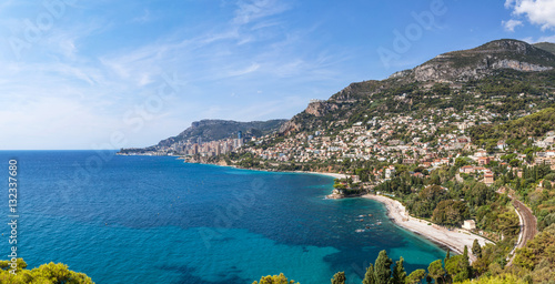 Fototapeta Naklejka Na Ścianę i Meble -  View to Monte Carlo and Larvotto Monaco and Roquebrune-Cap-Marti