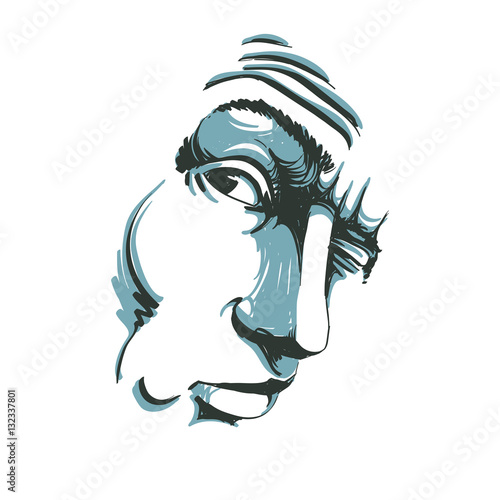 Vector drawing of drunk man or gambler with wrinkles on his fore