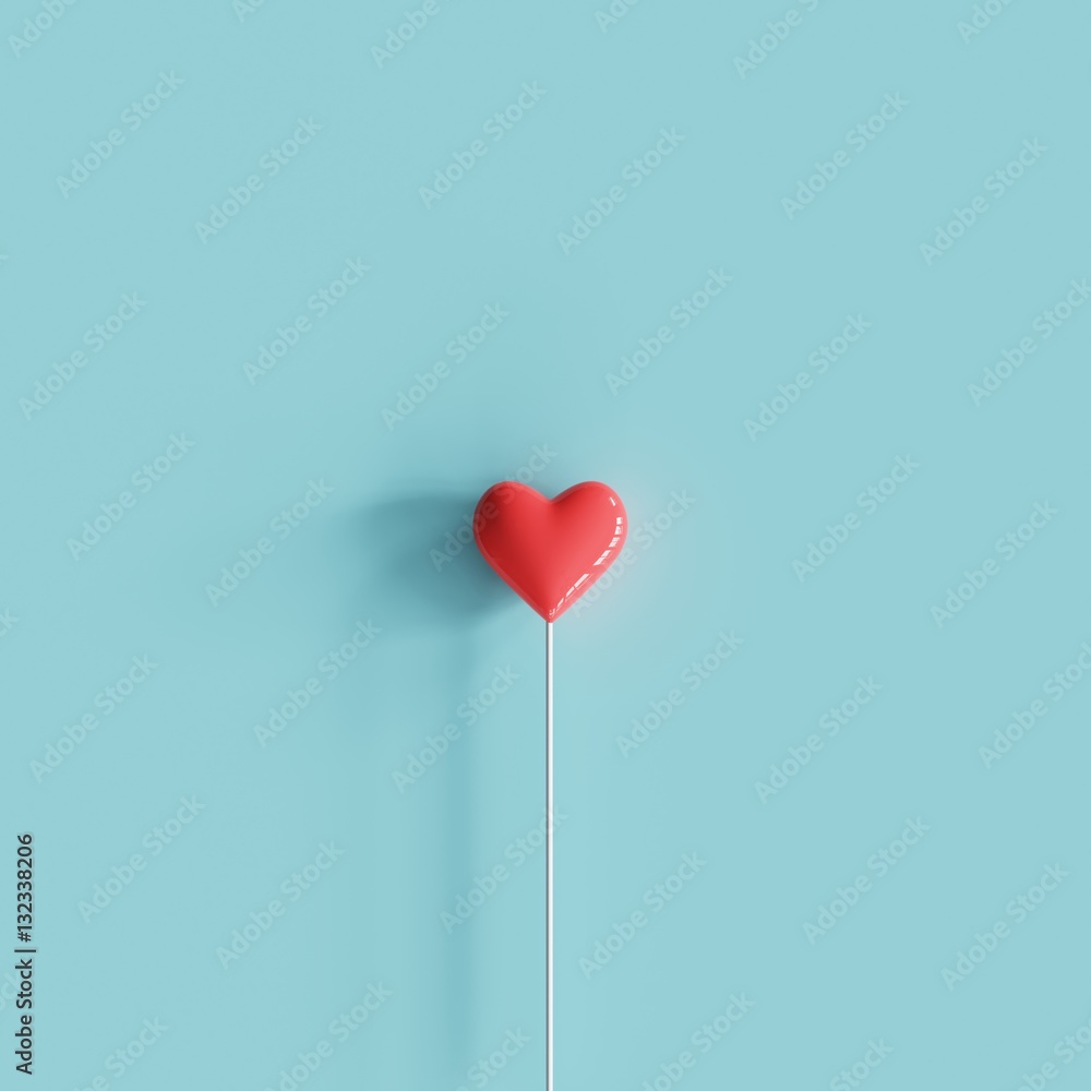 Tiny red heart balloon concept on pastel blue background. minimal concept. Tiny red heart balloon concept on pastel blue background. minimal concept.