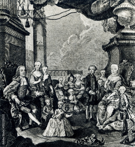 Maria Theresa with Francis I and their 12 children, 1754, by Martin van Meytens