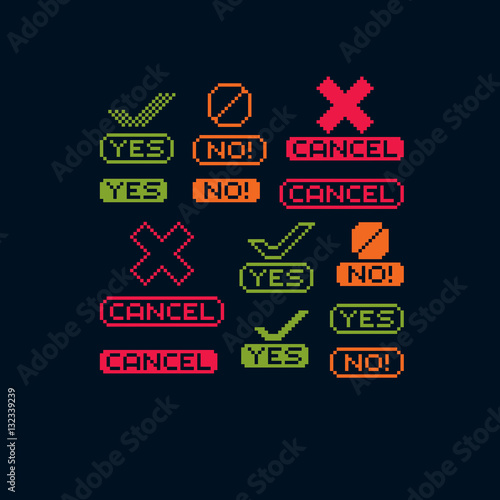 Vector flat 8 bit icons, collection of simple geometric pixel sy