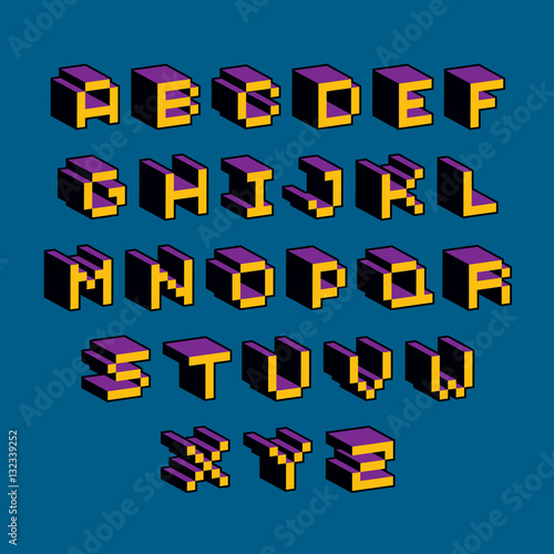 Vector modern tech alphabet letters set. Geometric pixilated dig