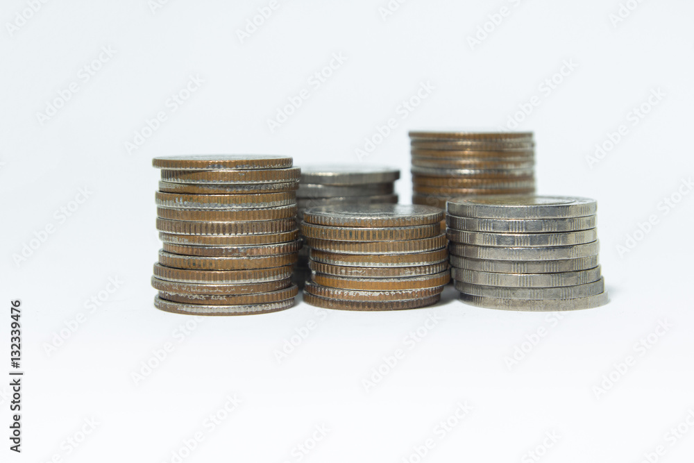 coin stack with white background, money growth coin stack with white background, money growth