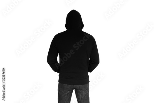 Back view of man wearing hoodies