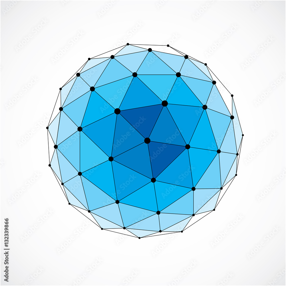 Vector dimensional wireframe low poly object, blue spherical sha Vector dimensional wireframe low poly object, blue spherical sha