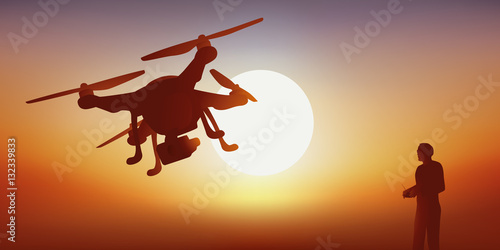 Drone - caméra - espion - Coucher de soleil
