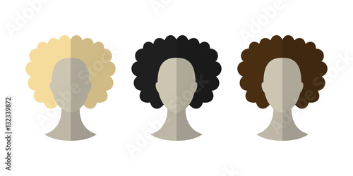Flat icon hairstyles. Blonde, brunette. Different color hair wigs.