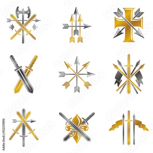Vintage Weapon Emblems set. Vintage vector design elements colle