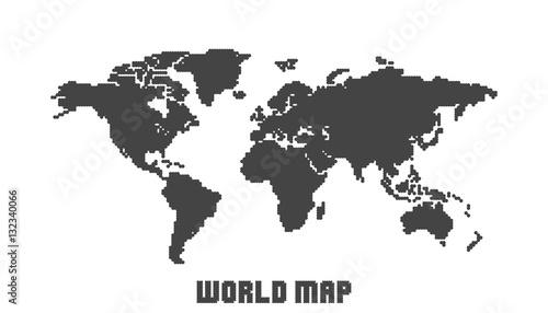 Dotted blank black world map isolated on white background. World map vector template for website  infographics  design. Flat earth world map with round dots illustration.