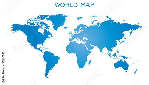 Blank blue world map isolated on white background. World map vector template for website, infographics, design. Flat earth world map illustration.