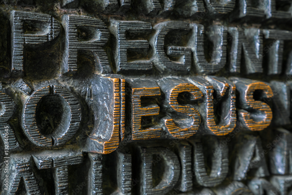 close up Detail view Door of Sagrada Familia in Barcelona, Spain.
Roman Catholic church designed by Catalan architect Antoni Gaudi.