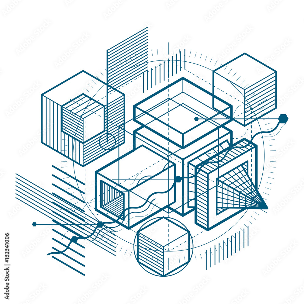 Isometric abstract background with linear dimensional shapes, ve Isometric abstract background with linear dimensional shapes, ve