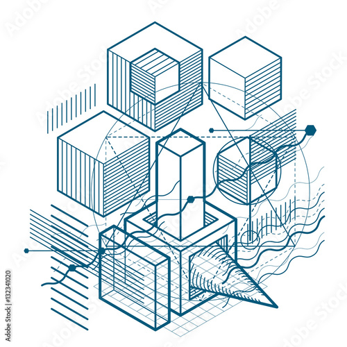 Abstract vector background with isometric lines and shapes. Cube