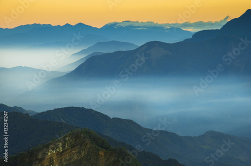Alishan Mountains National Park Scenic Sunrise with mist and clo