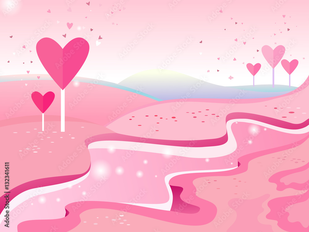 Landscape with hearts for Valentine's day.