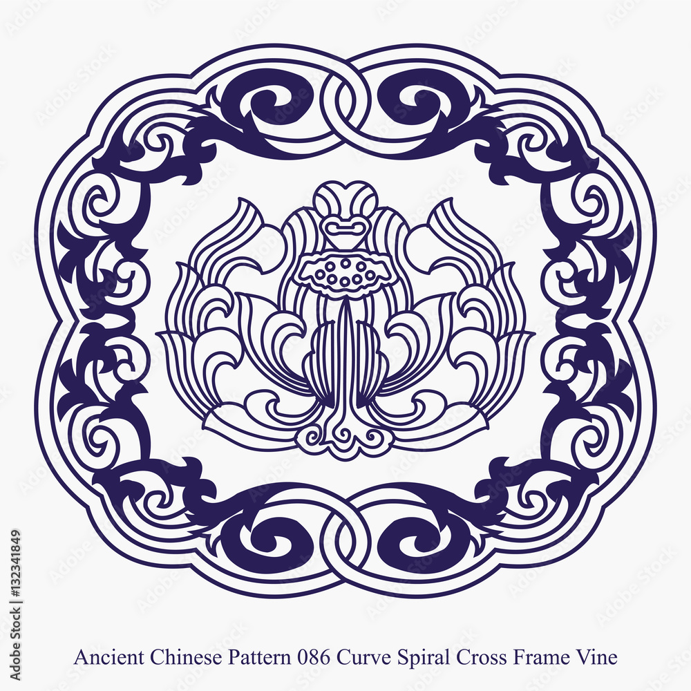 Ancient Chinese Pattern of Curve Spiral Cross Frame Vine