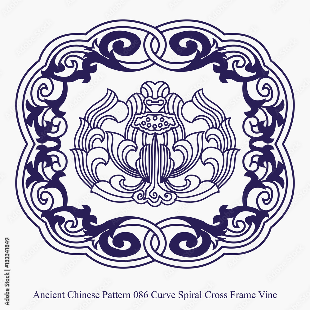 Obraz premium Ancient Chinese Pattern of Curve Spiral Cross Frame Vine